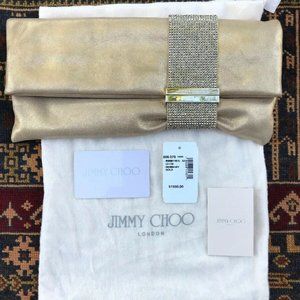 Jimmy Choo Gold Shimmer Crystal Chandra Clutch